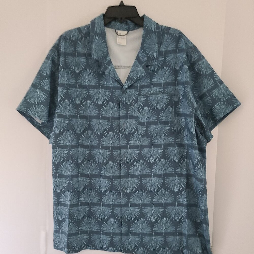 HAWAIIAN PALM FROND DESIGN SHIRT -BLUE- SHORT SLEEVE- SIZE XXL